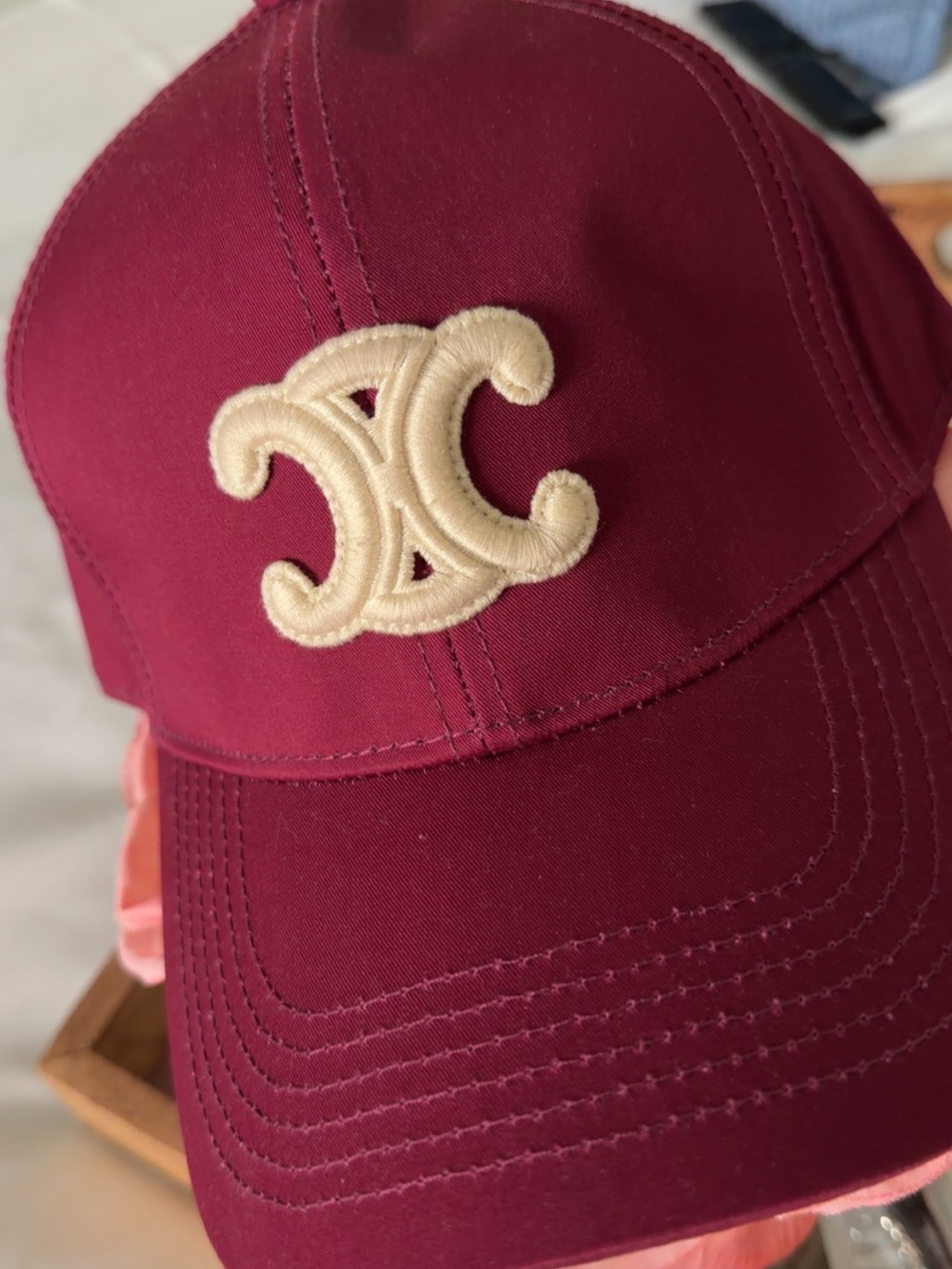 Celine Maroon Baseball Cap with Cream Logo